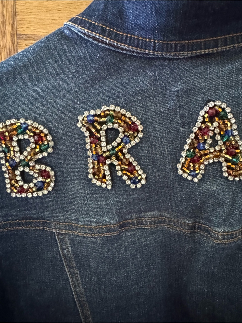 Dark Blue Denim Jacket with 'BRAVE' Bead Embellishment - Picture 2 of 5